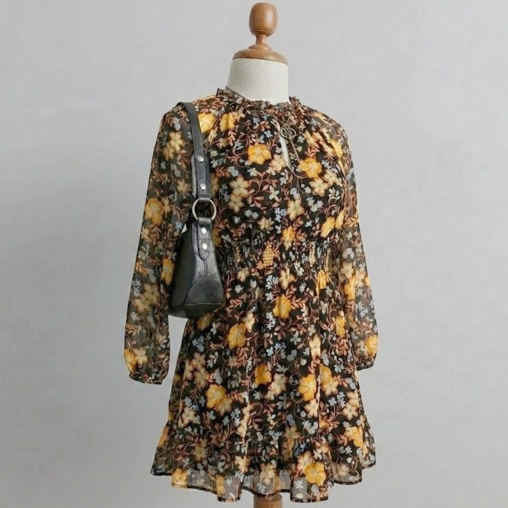 Long Sleeve Dress Flowy Loose Stretchy Fall Autumn Holiday LARGE